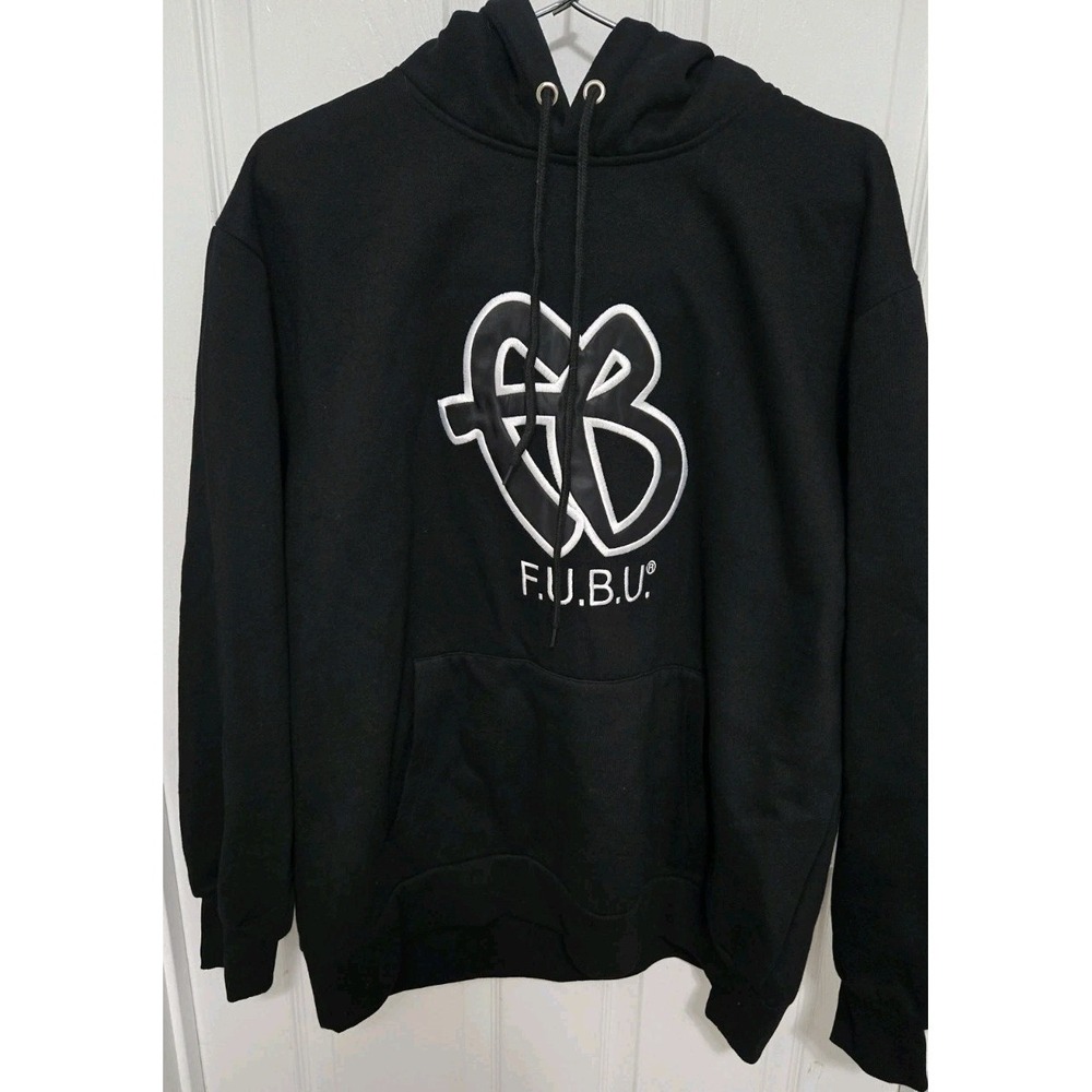 FUBU The Collection Hoodie XXL Black Embroidered Logo Streetwear Y2K Hip Hop